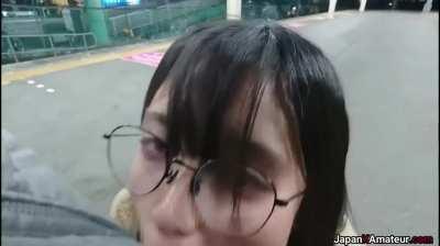 Amateur Japanese Girl Flashing Her Tits Before Giving A Blowjob On A Train Platform