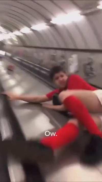 To take a shortcut down the escalator.