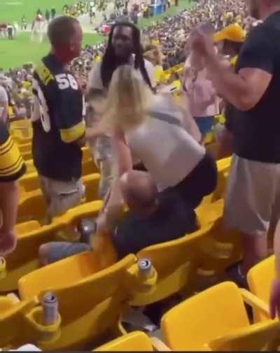 Woman slaps guy, gets fucked up along with her man