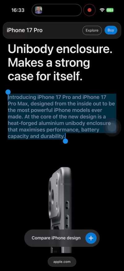 [iOS 26 DB2] Text selection popup now accepts a swipe gesture