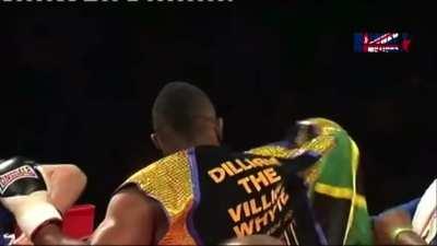 Dillian white executes a extremely nasty combination knockout/TKO