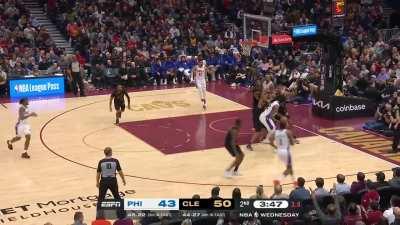 [Highlight] Embiid beats the shot clock by draining the turnaround jumper over the double team then comes down and blocks Okoro!