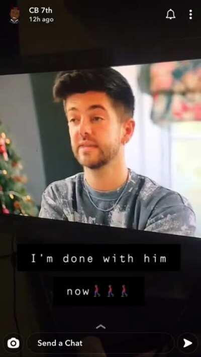 CB enjoying his evening watching Made in Chelsea, gets angry