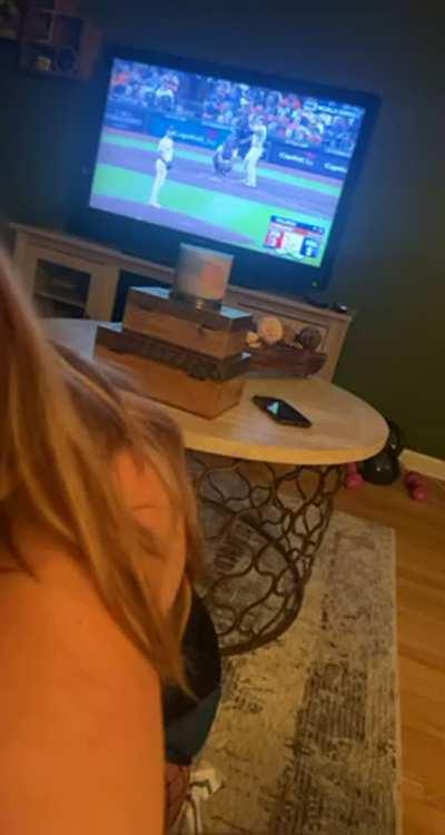 Hubs enjoying baseball and a blowjob before my date