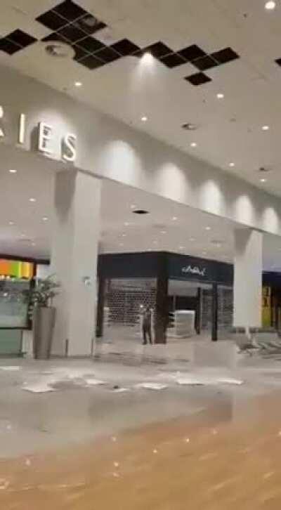 False ceiling falling off due to heavy rains in newly constructed Islamabad International Airport, Pakistan.