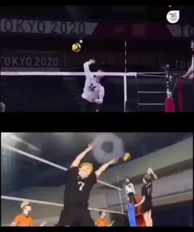 They really did the Osamu brothers combo spike in an Olympics Game. Daaamnn