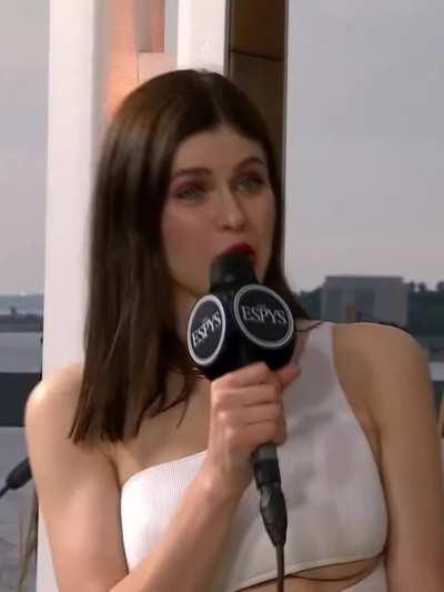 Alexandra Daddario's tits are too big for her top