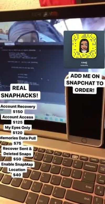 contact @naequality on snapchat to order hacks for social media's like snapchat, instagram, tiktok, onlyfans , twtter , facebook & more! Hit The Telegram Group Link In Comments!