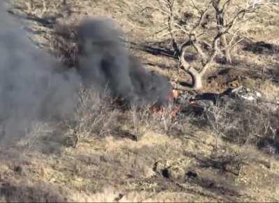 ua pov Ua targeting 4 Russian tanks. Two are hit and a large cookoff is seen