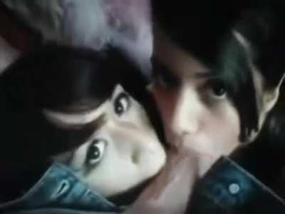 2 little emo chicks on a giant dick