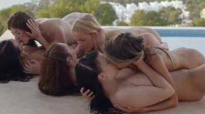 French Kissing Group Sex Kiss Kissing Lesbian Lesbians Lucy Li Orgy Swimming Pool Porn GIF