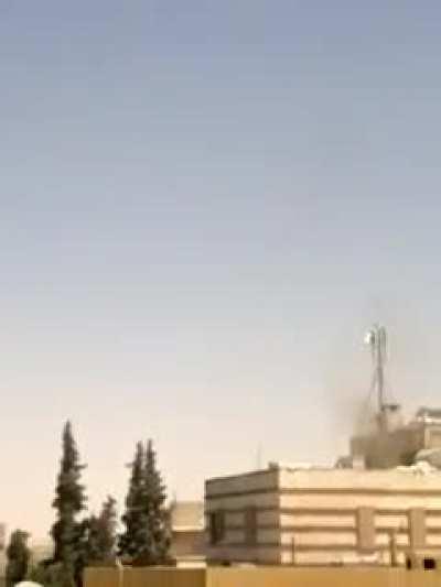SAA sniper gets blown off a building by an explosion. 2012 Al-bab, Aleppo Syria