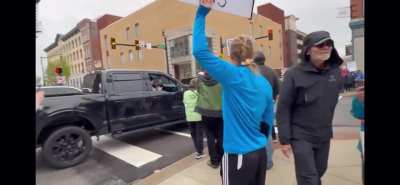 Trump supporter pulls AR15 on anti Trump/Musk protestors in Lafayette, Indiana