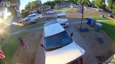 The guy in the yard had just gotten out from working underneath his car to check on his kids before the crash