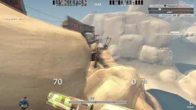 Demoman yeets scout off a cliff