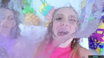 Ailee Anne and Samantha Reigns swap their anal creampie, then spit and lick the camera lens