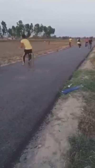 WCGW while playing cricket on the road...