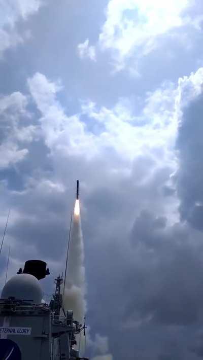 Brahmos missile being launched from an indian frigate