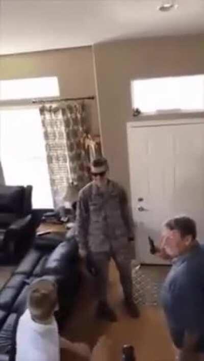 The middle brother hides behind the door waiting to surprise his younger brother, and gets a surprise of his own ...