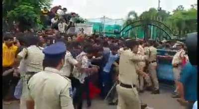 Complete chaos outside Secunderabad gymkhana grounds. Crowd in large numbers gathered outside thr ground for purchasing IND vs AUS tickets. Cops use mild force to control the situation