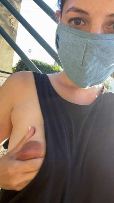 Hoping to get some stares flashing on the stairs [GIF]