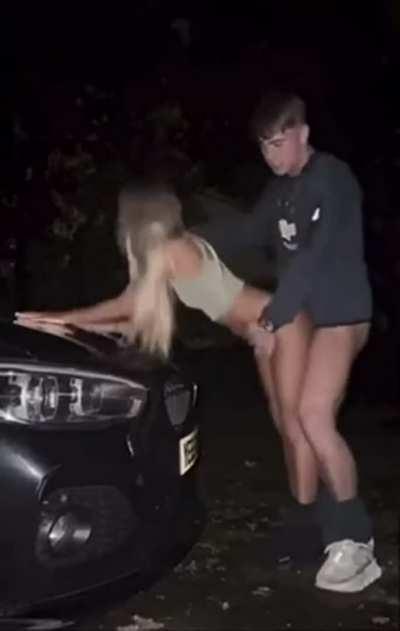 Sexy blonde banged outdoors