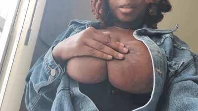 I'd love to feel your tongue on my ebony tits