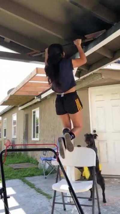 This guy putting chair under her feet is so wholesome