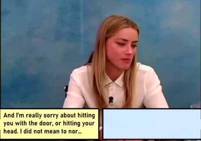 Actress Amber Heard smiles and smirks as she listens to herself admitting to physical abuse of Johnny Depp