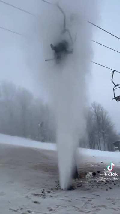 Pipe bursts at Beech Mountain, NC directly on skiers stuck on lift!