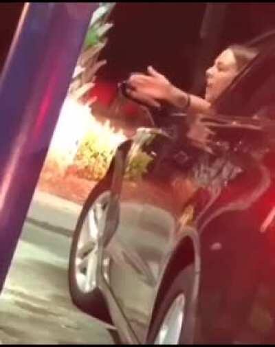 Lady freaks out in the drive-thru line