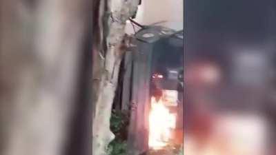 Transformer Explodes While Guy Tries To Repair It (Volume Warning)