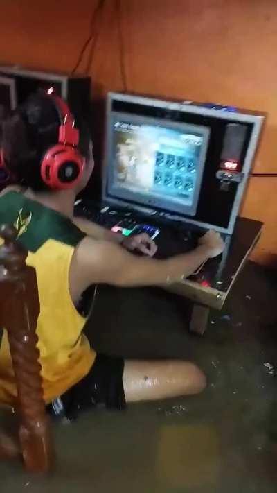 Playing with electrical items in a flooded room!