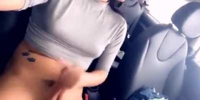 Ms. Archer loves jerking her gorgeous cock in the car. Who would want her as their Uber driver?