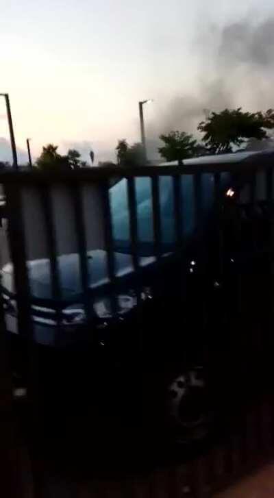 Iron Dome intercepts incoming missile fired from Gaza, missile impacts feet from cameraman (2018)