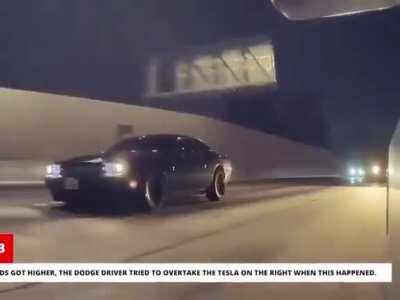 Challenger challenging a Tesla