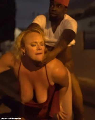 Blonde Top Heavy Milf in a Red Dress Can't Wait and Gets Her Cheeks Clapped in Public