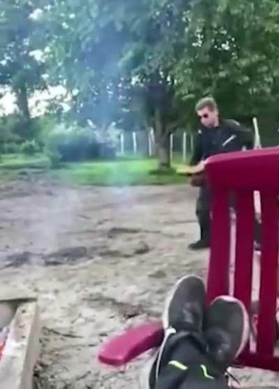 Drunk man gets warm alot faster then expected.