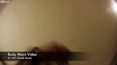 Armed man is subdued and arrested by the Welsh police force.