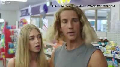 Testing the condom in the pharmacy!