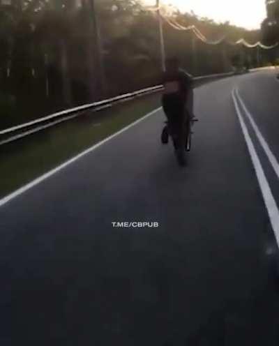 Riding a motorcycle standing up