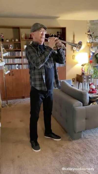 Dad learns some of his daughter’s favorite songs on the trumpet