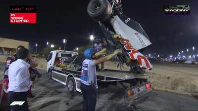 What's left of the Grosjean's Haas car