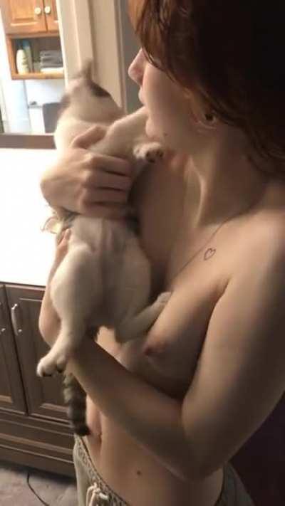 My cute girlfriend gets out of shower, then gets distracted by pussy :)