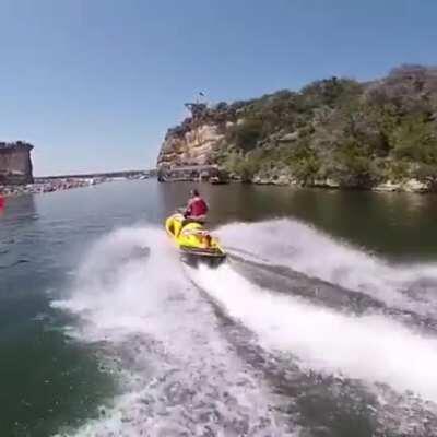 Skydiving onto a jet ski
