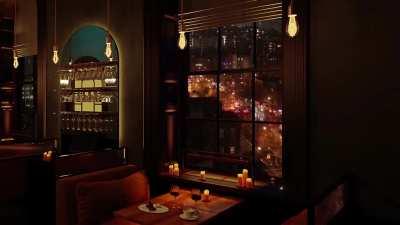 Rainy New York restaurant ambience with soft Jazz