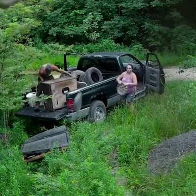 Those two idiots seen dumping trash in wildlife preserve