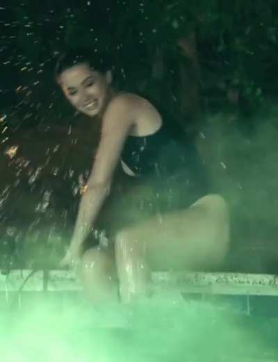 Cheekily Getting Out of the Pool in a Black One-Piece Bathing Suit (Ana De Armas Clip)