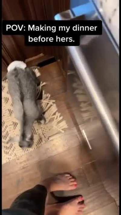 Making my dinner before hers.