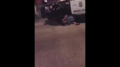 Police officer struck in the head/neck and crowd cheers